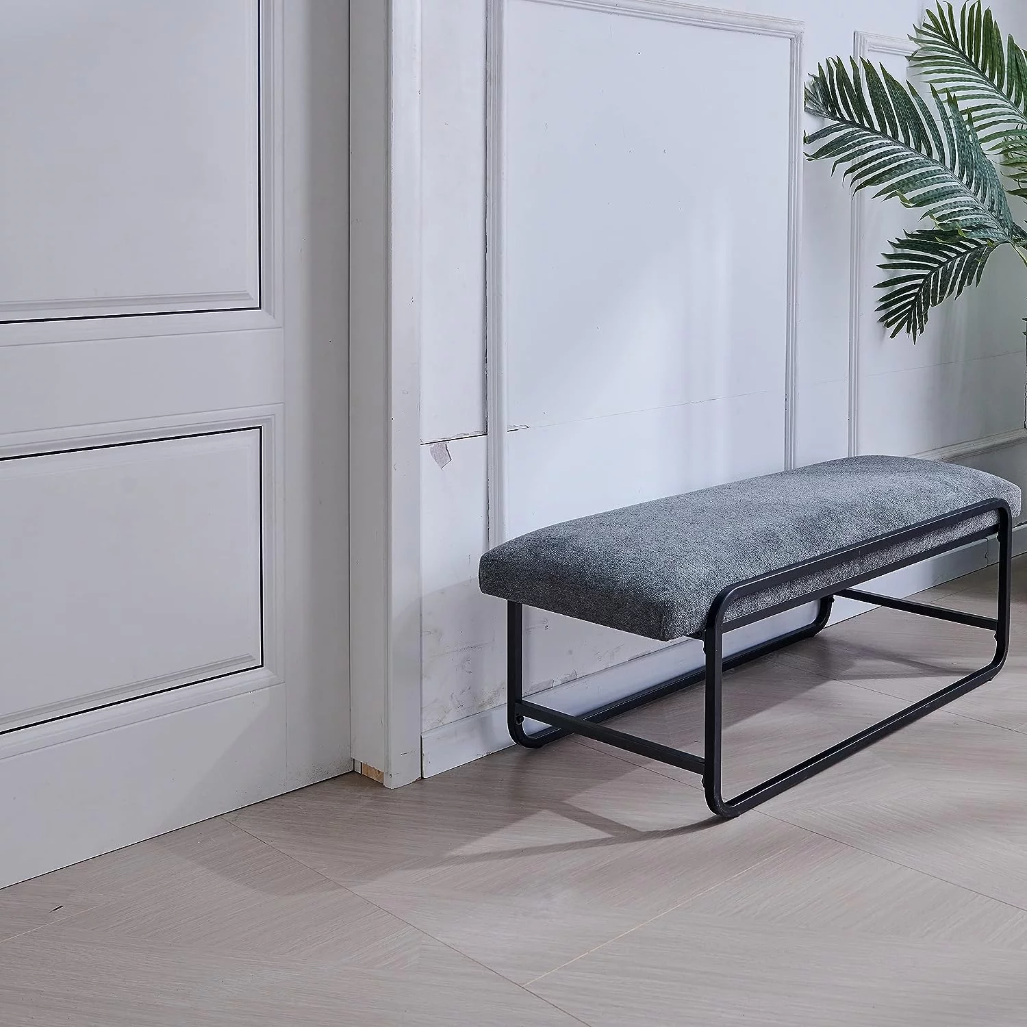 Nathaniel Home Upholstered Bedroom Benches, 48 inch Kids Ottoman Vegan Leather Footrest Stool, Accent Bench for Entryway Bedroom End of Bed, Dark Gray