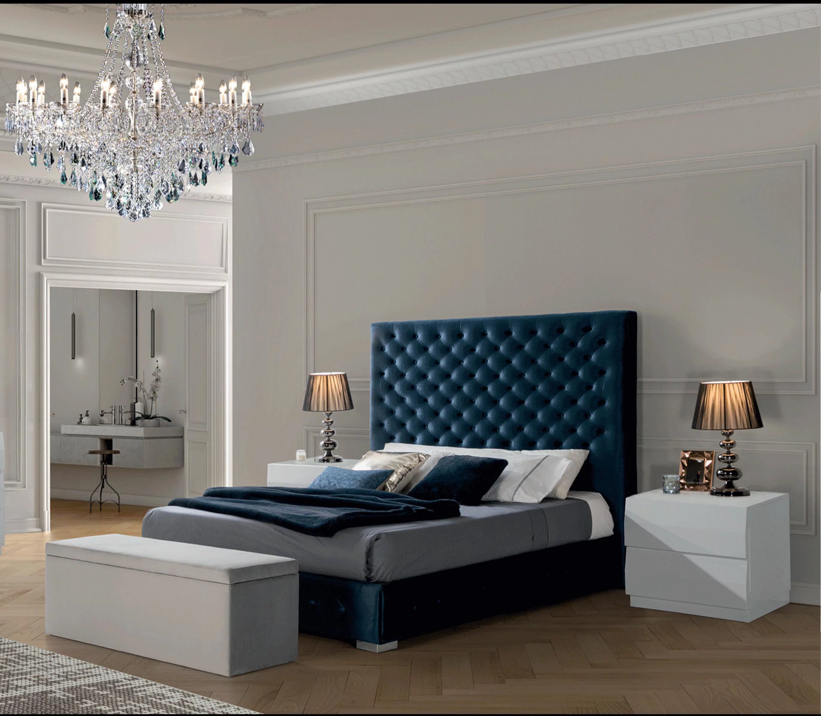 Blue King Storage Bedroom Set 3 LEONOR ESF Contemporary Made in Spain Dupen