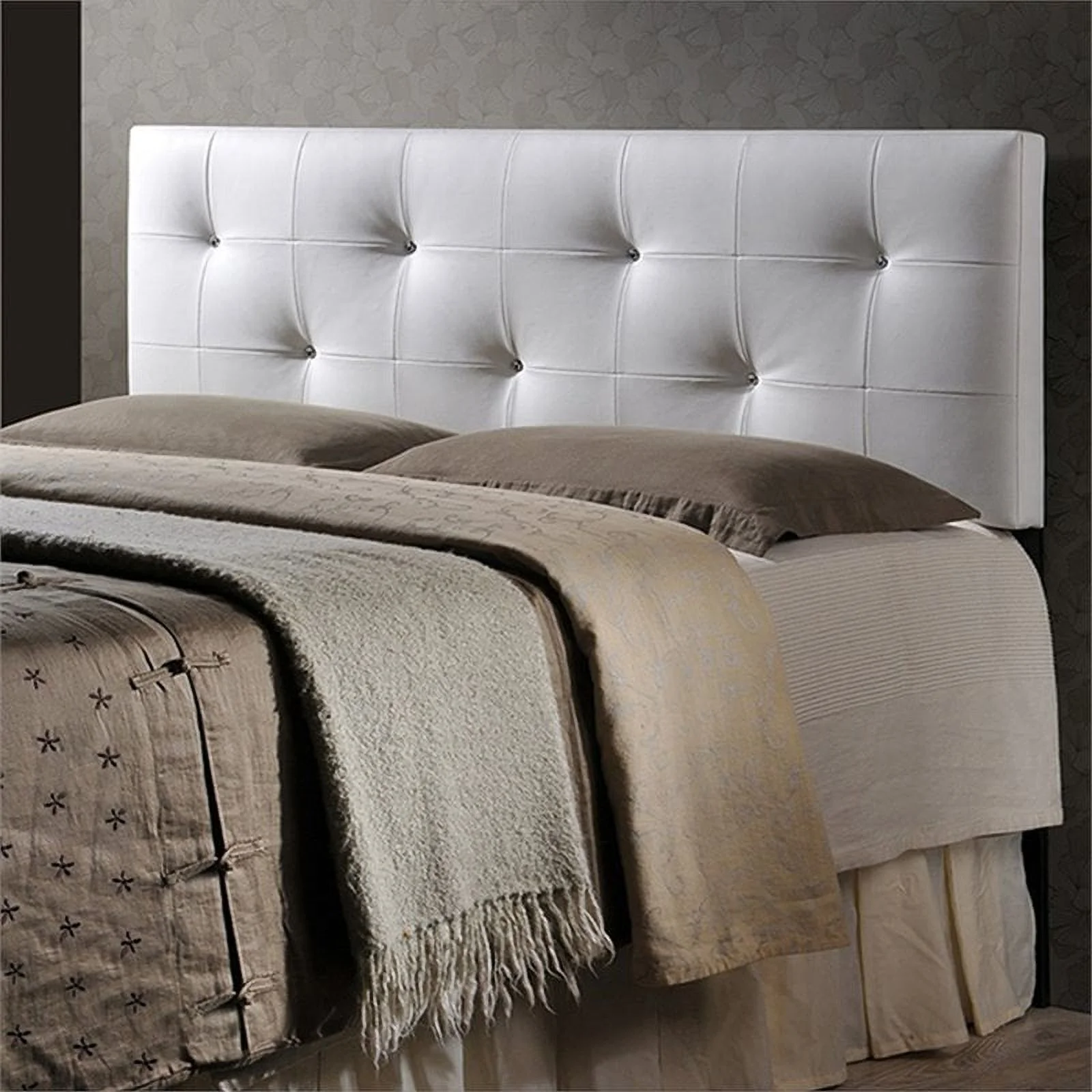 Pemberly Row Modern Faux Leather Tufted Queen Panel Headboard in White