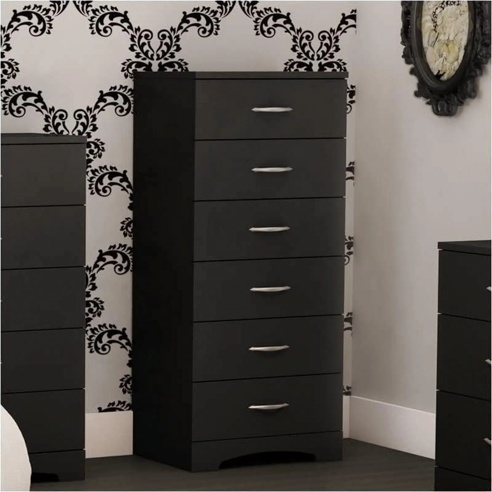 6 Drawers Dresser, Tall Wood Lingerie Chest For Bedroom, Modern Storage Tower Organizer For Closet, Black
