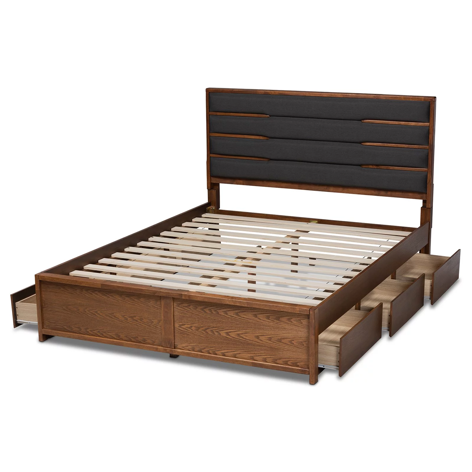Baxton Studio Elin Queen Dark Gray Upholstered Brown Platform Bed