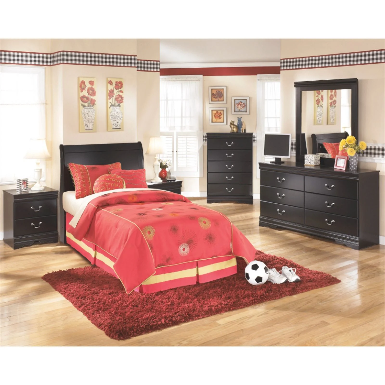 Bowery Hill Modern Vineyards Wood Sleigh Twin Headboard in Black