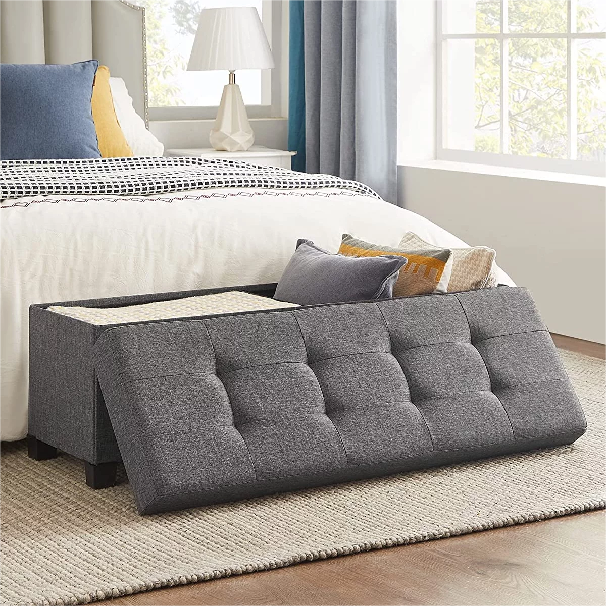 SONGMICS Storage Ottoman Bench Ottoman with Storage Bed Bench Coffee Table Holds Up to 660 lb 43.3
