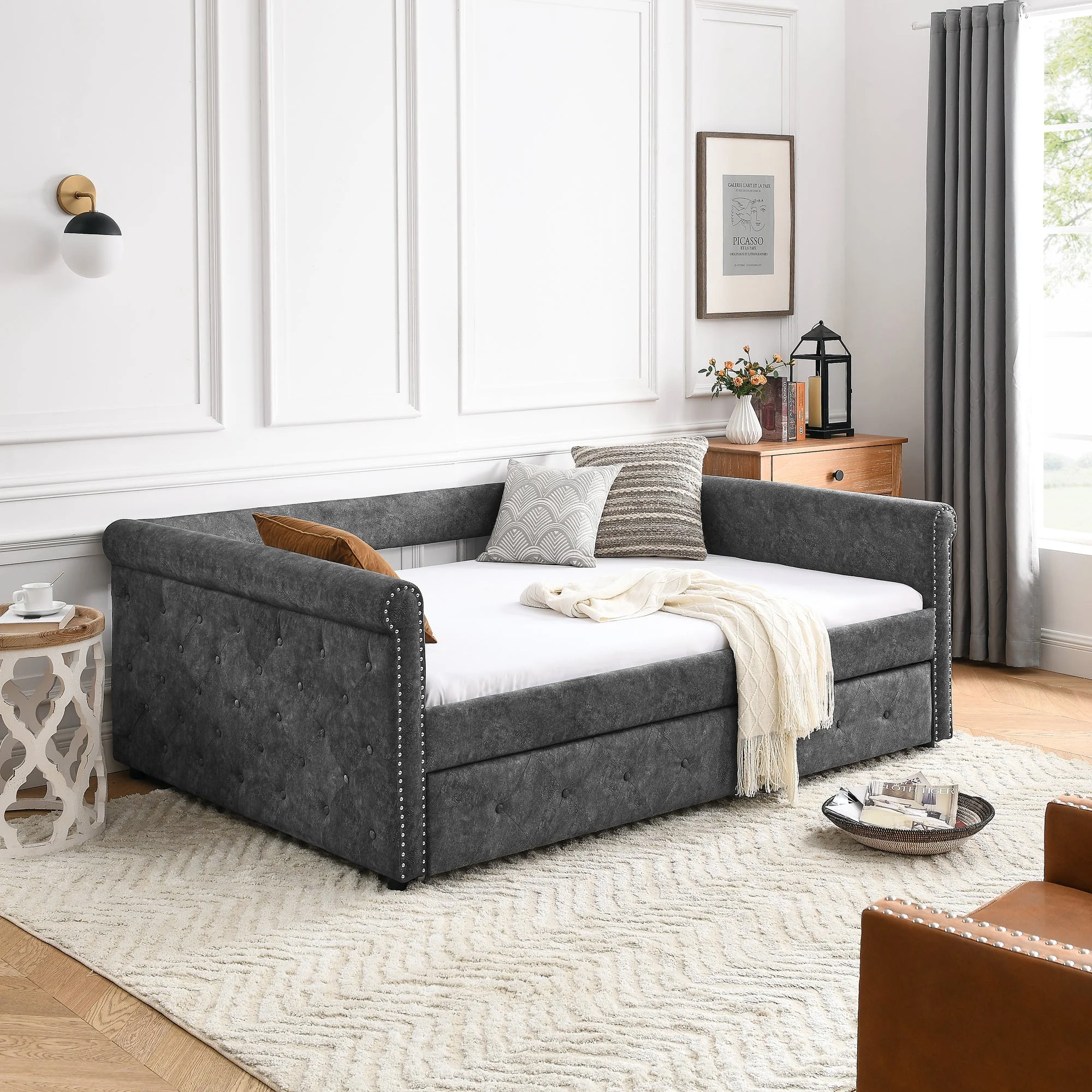 Aniya Full Size Upholstered Daybed with Twin Size Trundle - Gray
