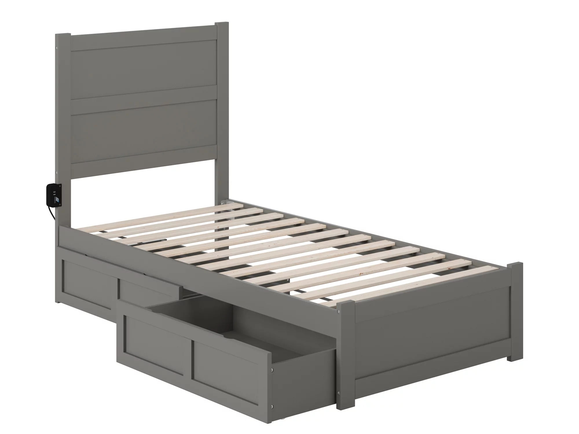AFI NoHo Twin Wood Platform Bed with Headboard Footboard & 2 Storage Drawers, Grey