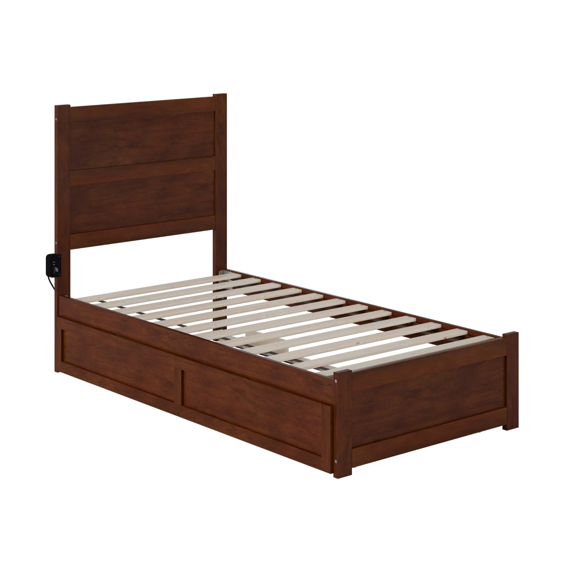 AFI NoHo Wood Twin Bed with Footboard and Twin Trundle in Walnut