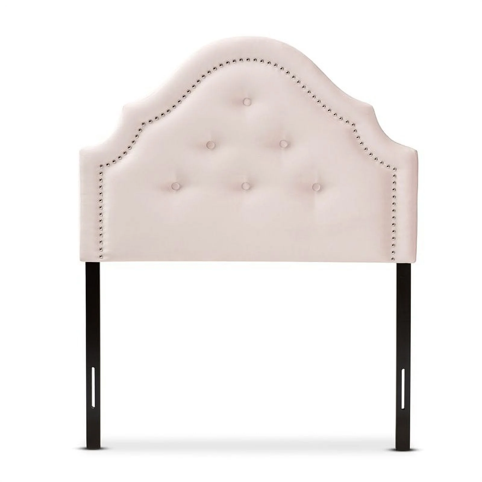 Bowery Hill Modern Velvet Tufted and Twin Headboard in Light Pink