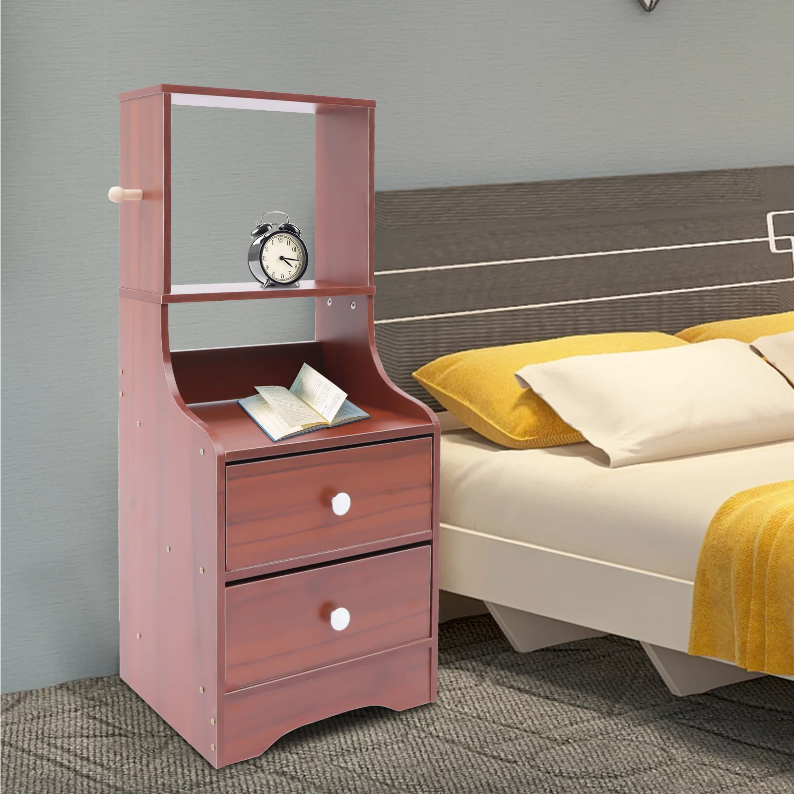 ZhdnBhnos 2 Drawers Dresser with 2 Open Storage Shelves Antique Nightstand End Bedside Table Organizer Cabinet