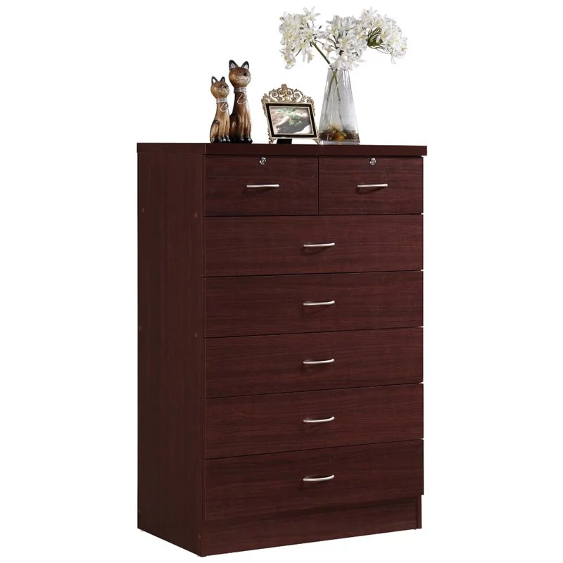Home Square 2 Piece Set with Captain Bed and 7 Drawer Chest in Mahogany Wood