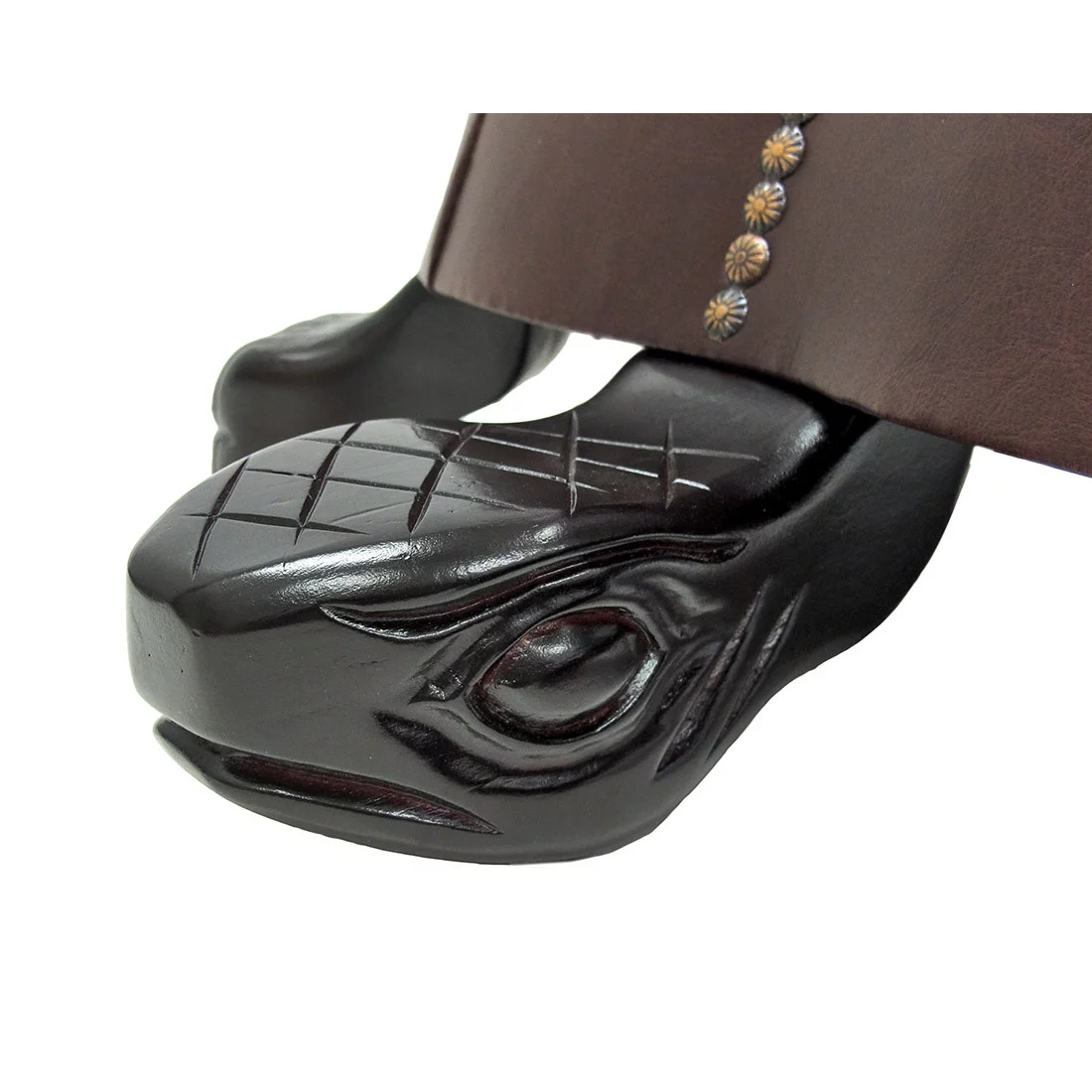 Zeckos Brown Wood Walnut Turtle Ottoman Foot Stool Faux Leather