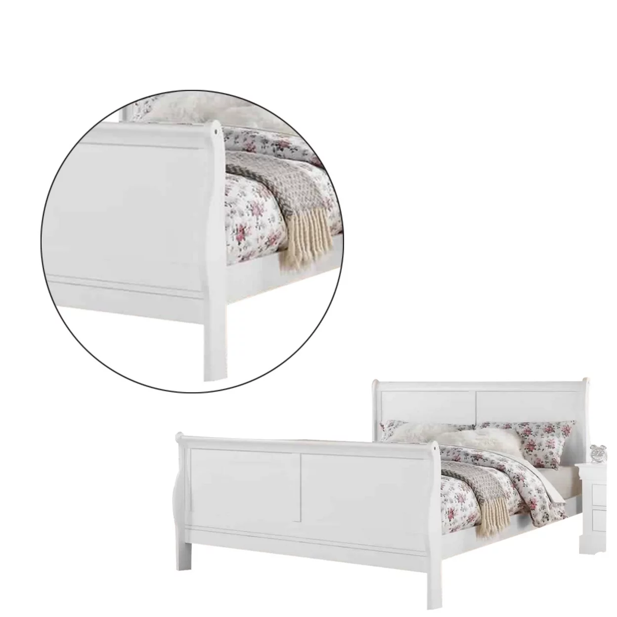 Sleigh Design Full Size Bed with Sleek Legs, White- Saltoro Sherpi