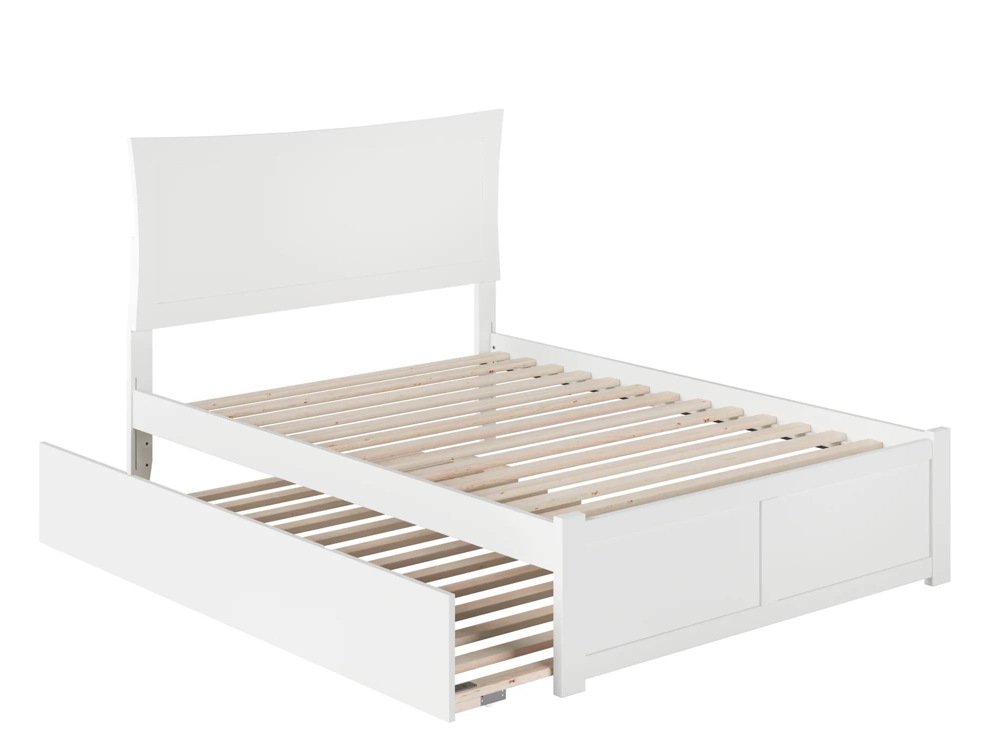 Metro Full Platform Bed with Flat Panel Foot Board and Full Size Urban Trundle Bed in White