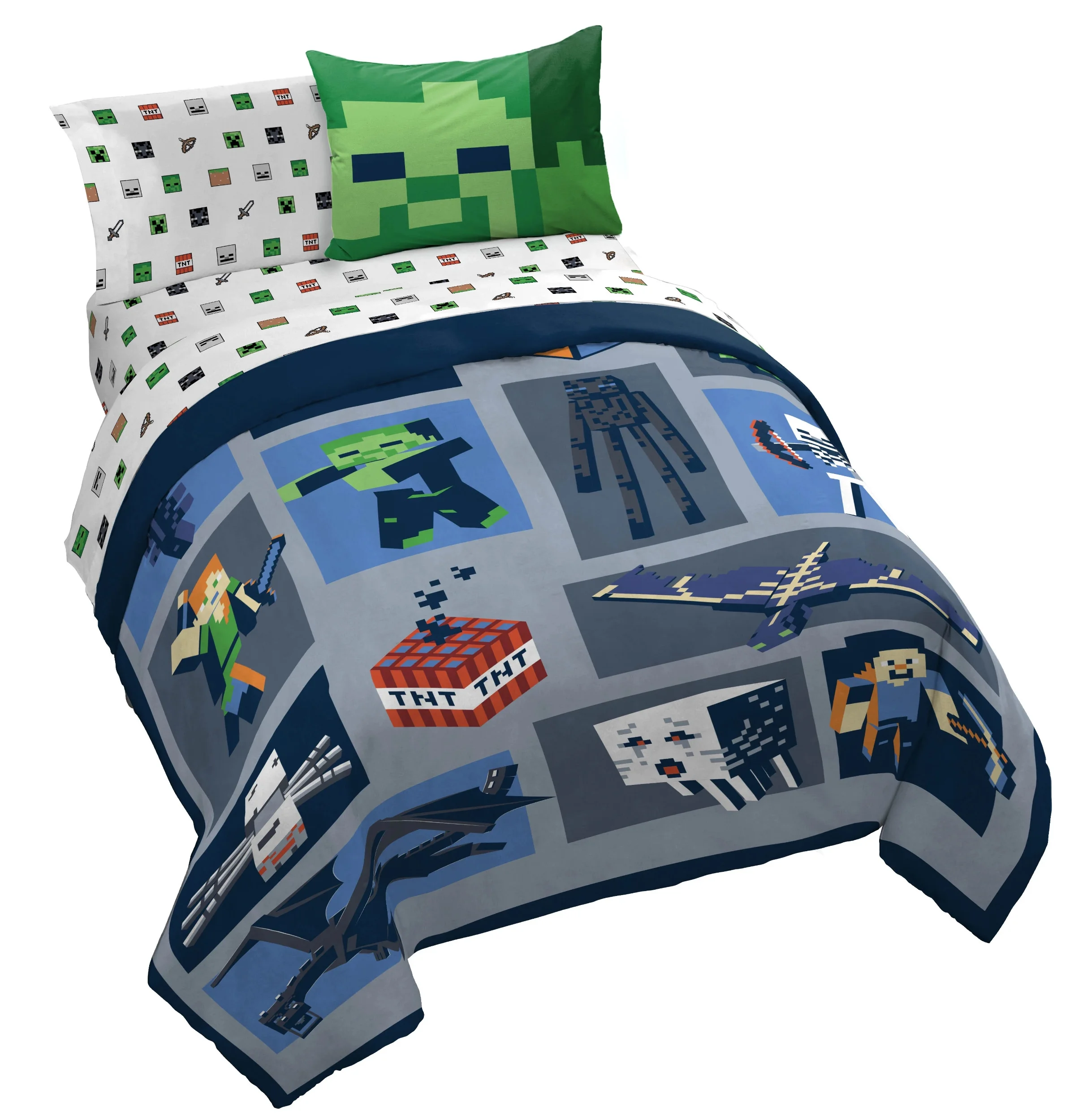 Saturday Park Minecraft Emblematic 100% Organic Cotton Bed Set, Full, Multicolor