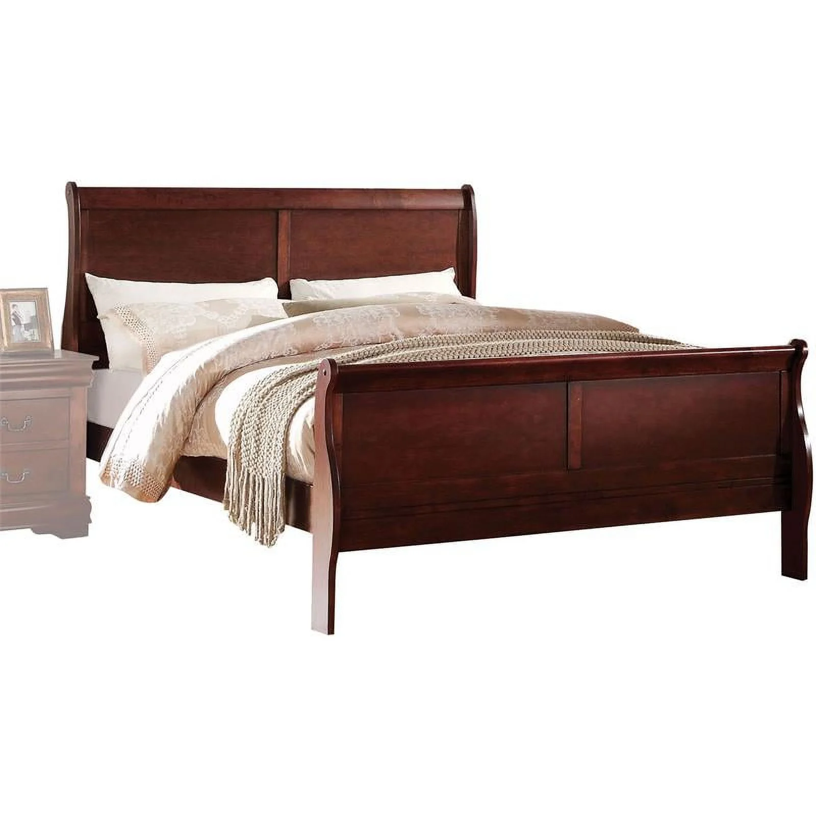 Pemberly Row Contemporary Wood Full Sleigh Bed in Cherry Finish