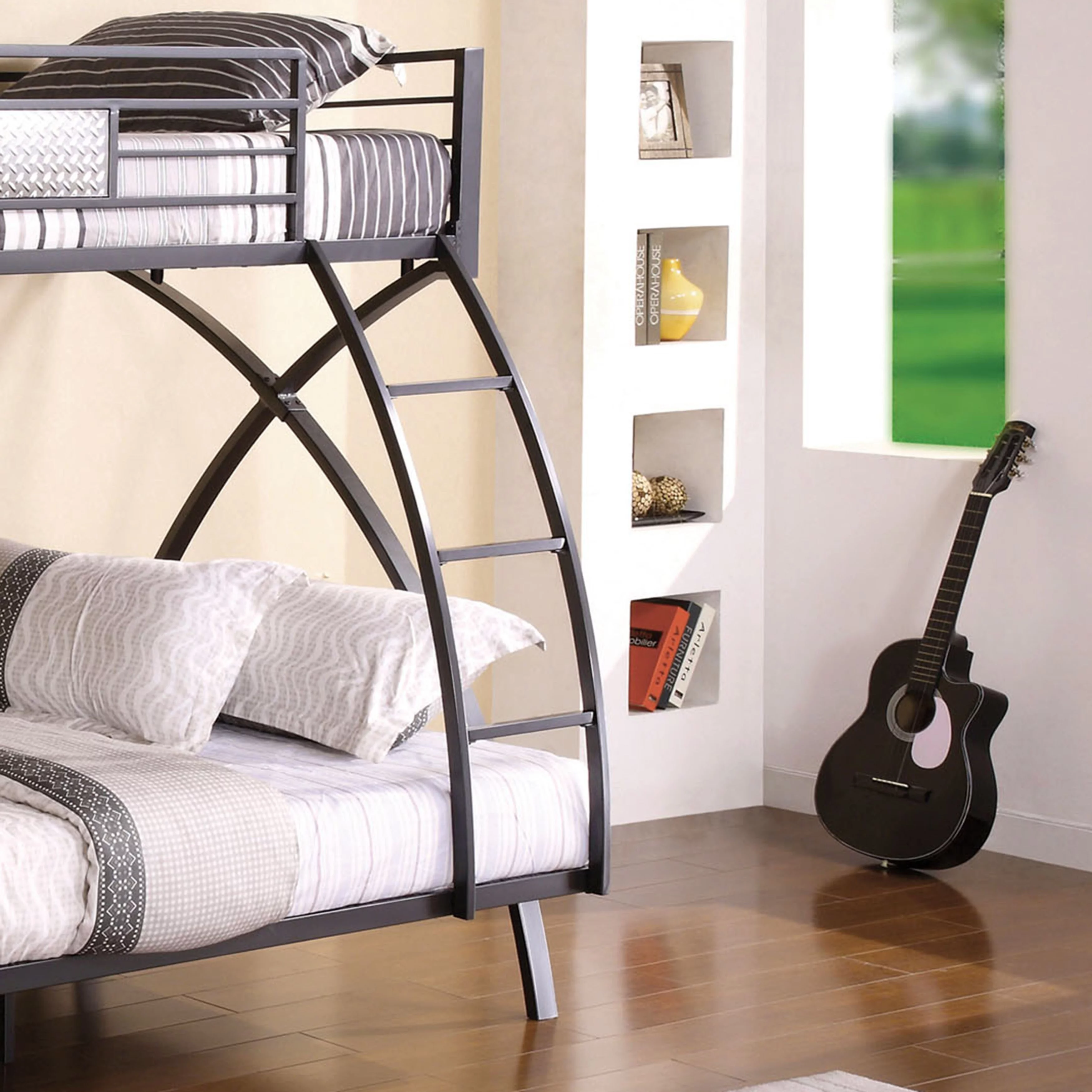 Furniture of America Levo Transitional Grey Twin over Full Metal Bunk Bed by