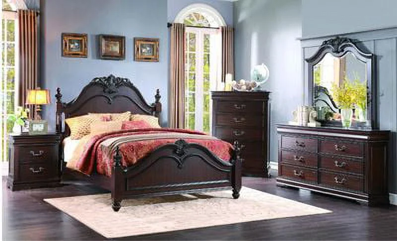 Martel 5 Piece California King Poster Bedroom Set in Dark Cherry Finish