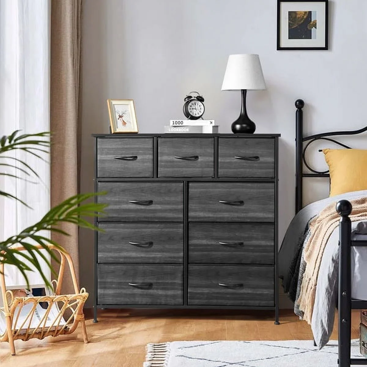 SYTHERS Dresser for Bedroom with 9 Drawers, Fabric Dresser Storage Organizer Unit with Fabric Bins for Closet, Living Room, Hallway, Dark Grey