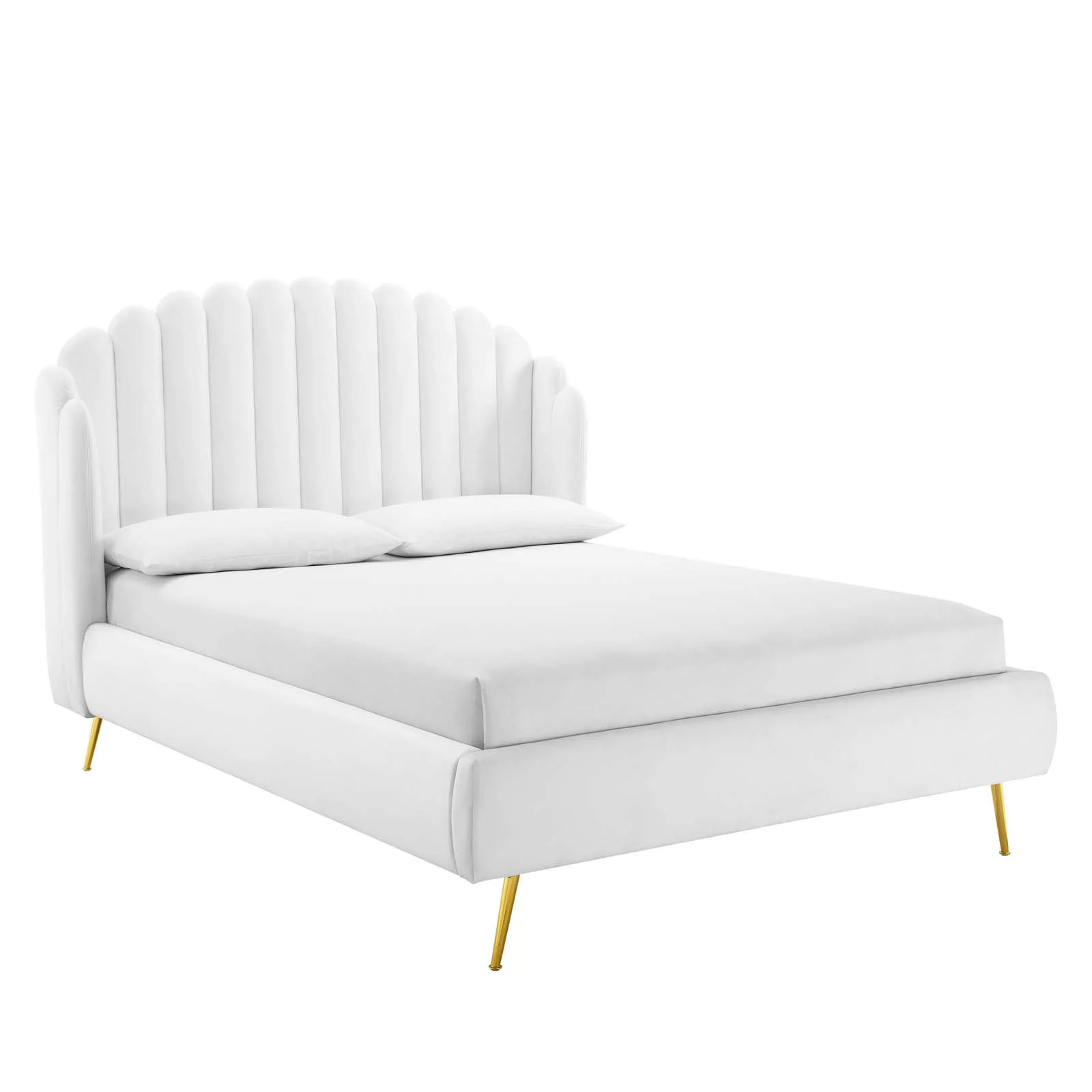 Modway Lana Queen Performance Velvet Wingback Platform Bed in White
