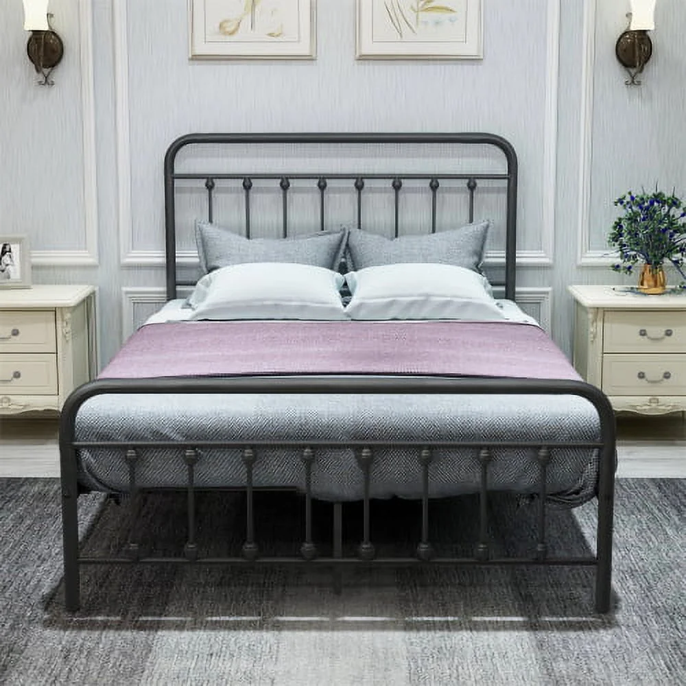 Black Metal Platform Bed Frame Full Size with Headboard and Footboard No Box Spring Needed,Metal Tube and Iron-Art Bed（Full,Black
