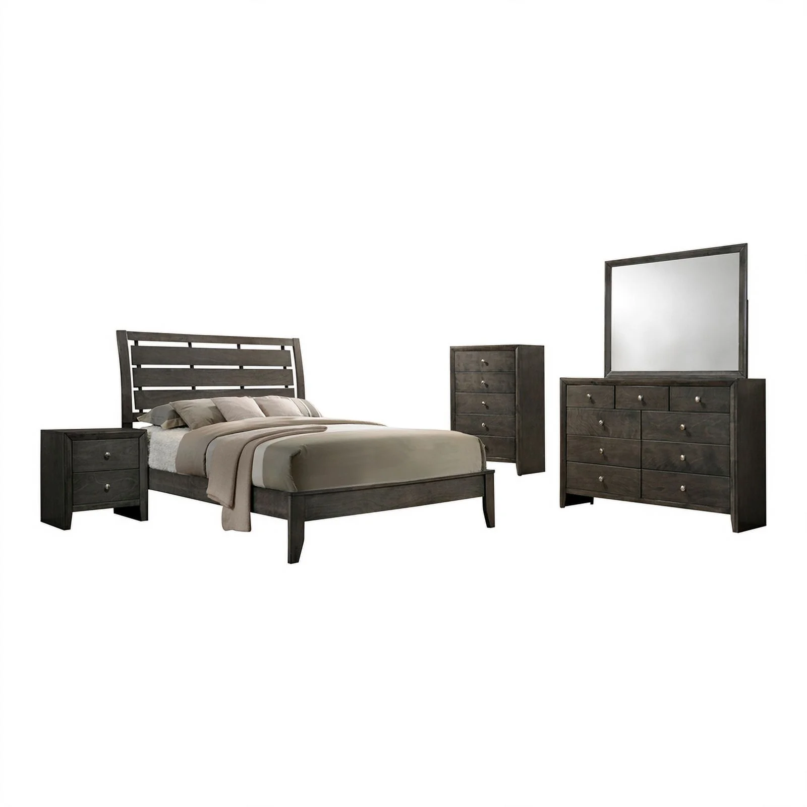 Pemberly Row 5-piece Wood Queen Sleigh Bedroom Set in Mod Gray