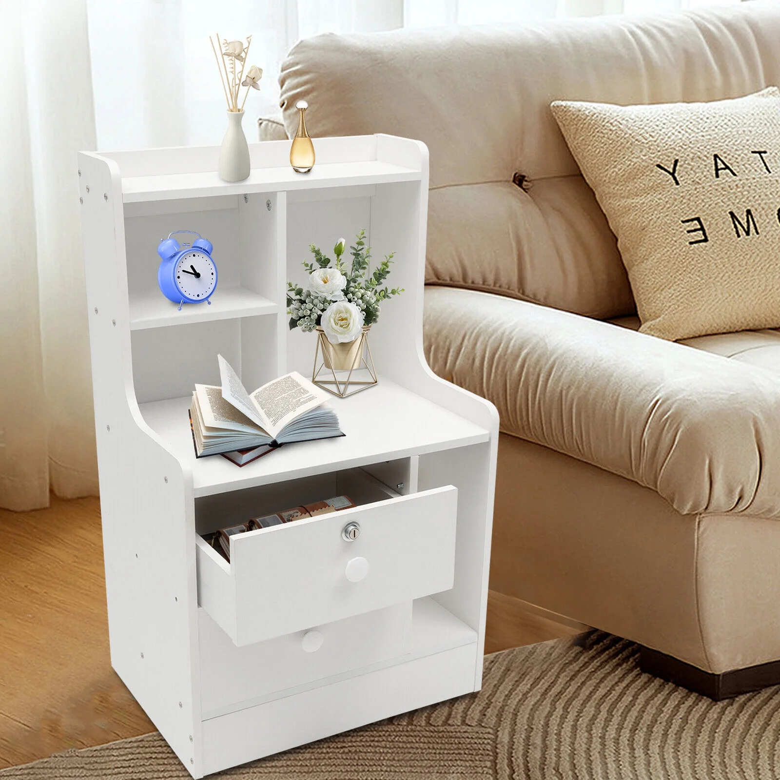 Modern Bedroom Nightstand Small Dresser 2 Drawers W/ Storage Shelf Bedside Table