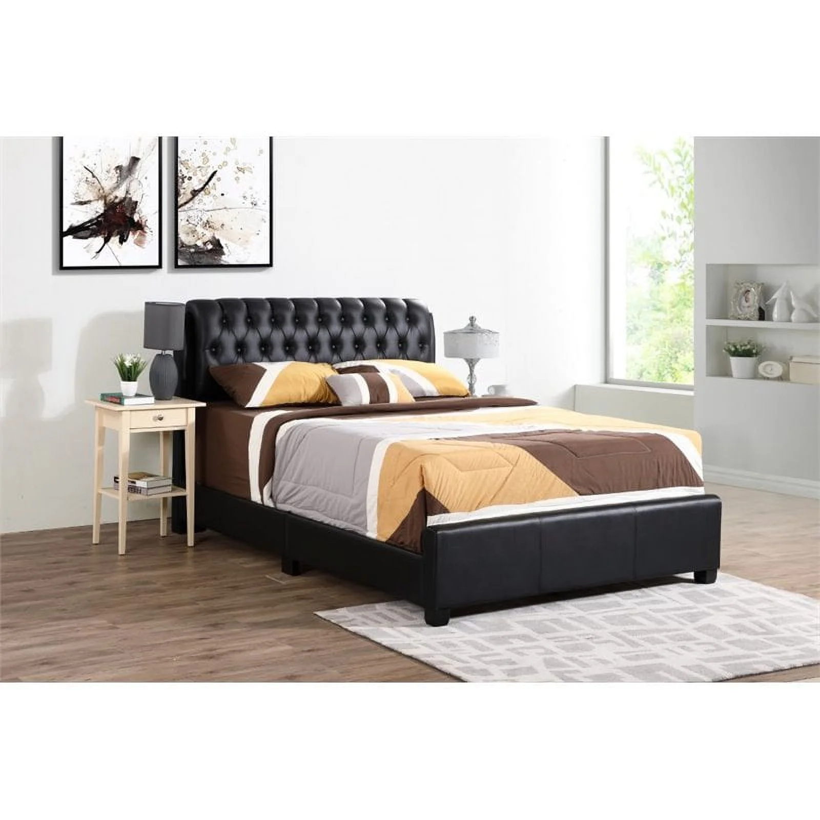 Bowery Hill Modern Faux Leather Upholstered King Bed in Black