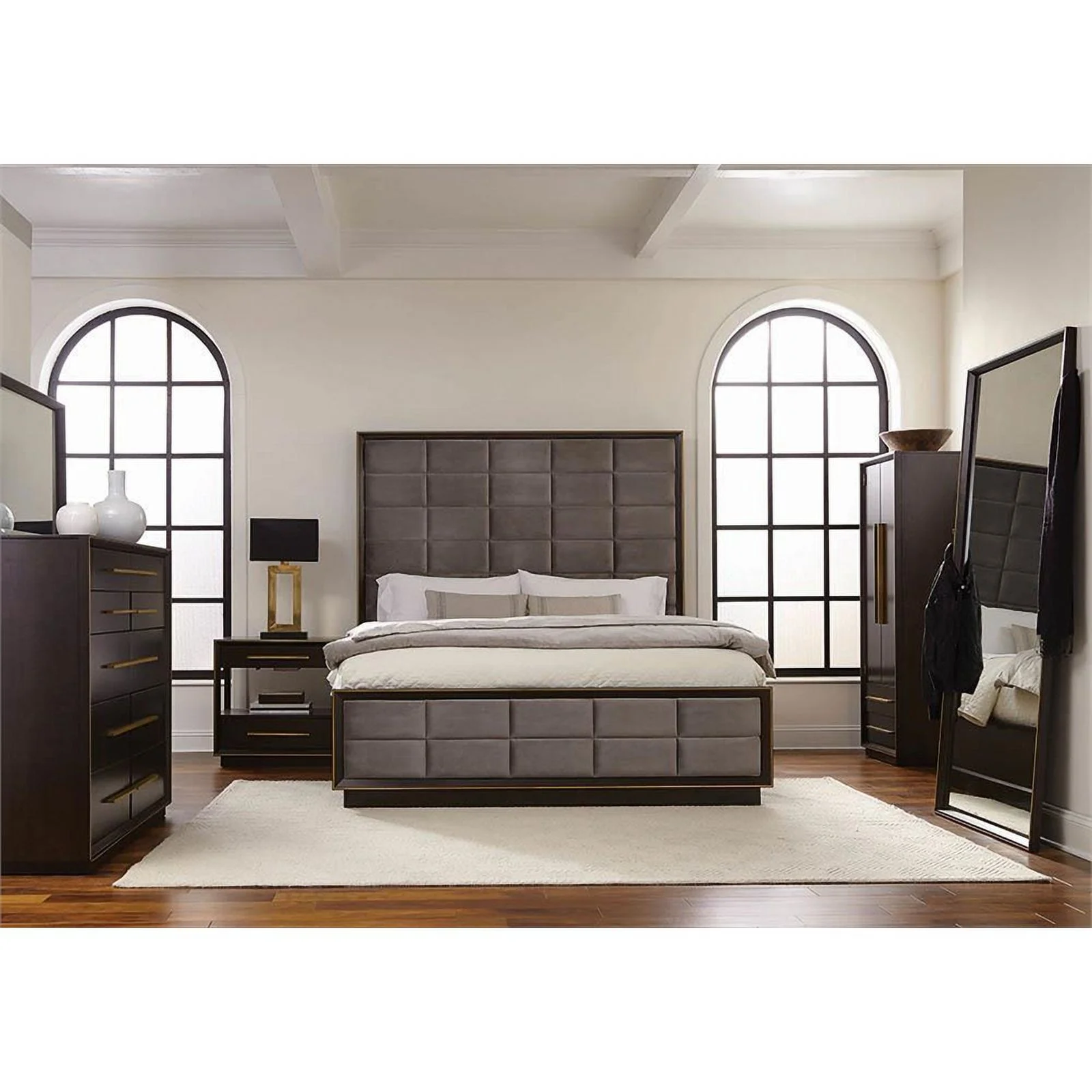Pemberly Row Wood Eastern King Upholstered Bed Smoked Peppercorn and Gray