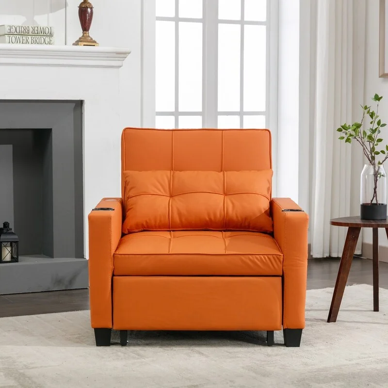 Unbranded 34.26 in wide Recliner bed 3 in 1 convertible multifunctional sofa bed Orange - 1 Piece