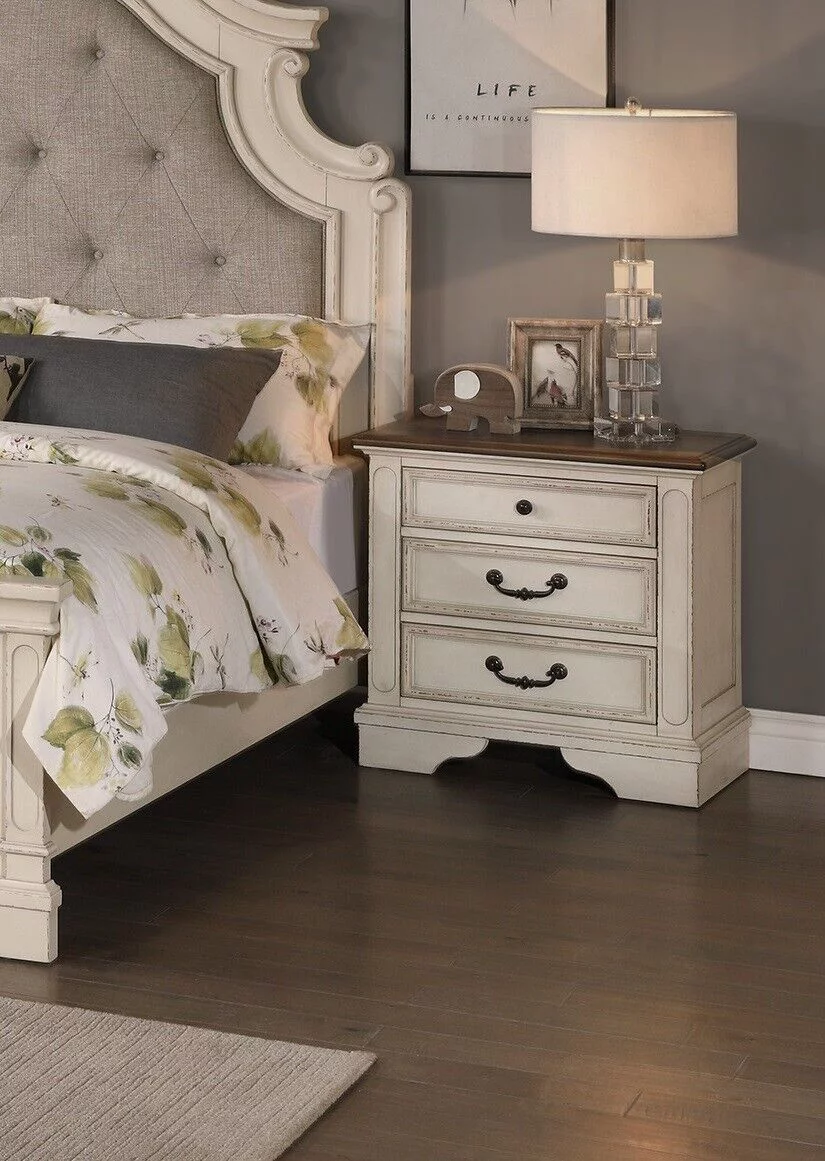 Contemporary Style White Creamy Finish 4pc Bedroom Queen Size Bed Set Dresser Mirror Nightstand Wooden Furniture