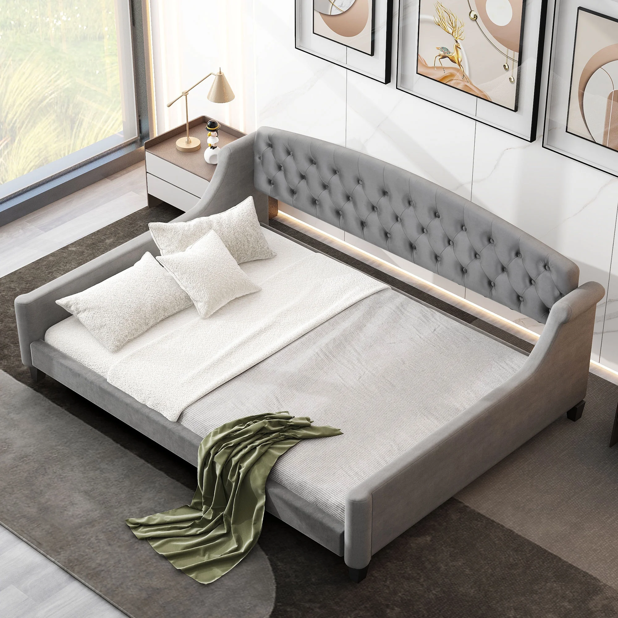 CoSoTower Modern Luxury Tufted Button Daybed, Full, Gray