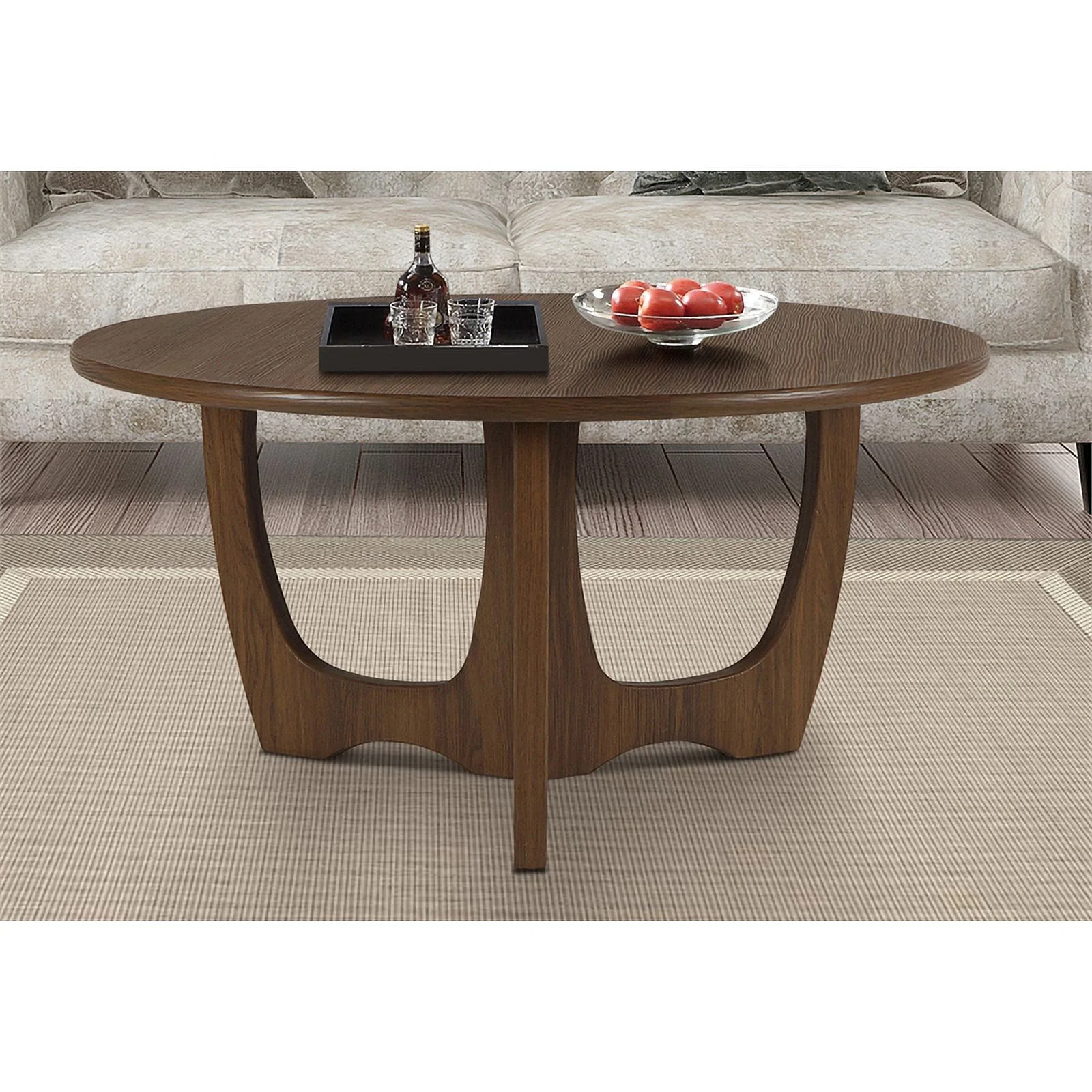 Gallerie Decor Edgewood Contemporary Wood Coffee Table with Carved Leg in Walnut