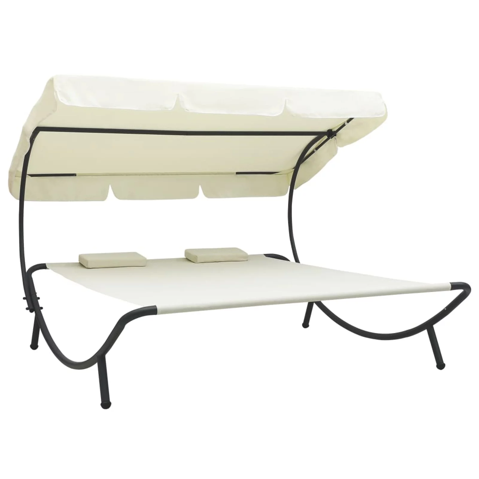 Dcenta Outdoor Lounge Bed with Canopy and Pillows Patio Daybed Fabric Steel Frame Sun Bed Cream for Patio, Garden, Backyard, Poolside, Balcony 78.7 x 68.1 x 53.1 Inches (L x W x H)