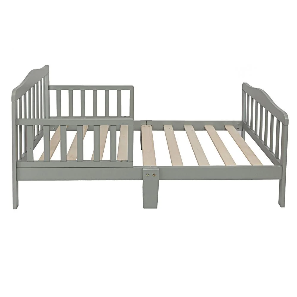 UBesGoo Toddler & Kids Bed Wood Bed Frame w/Two Side Guardrails Bedroom Furniture Gray