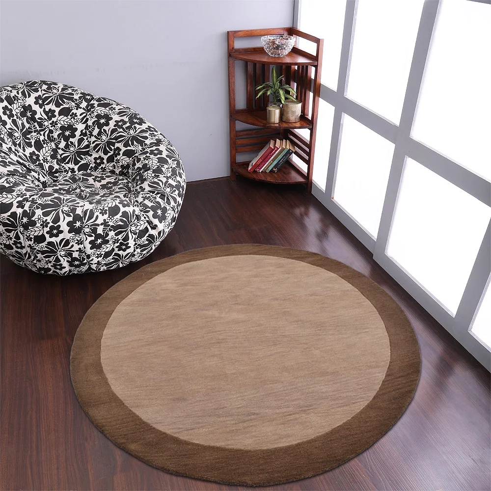 Rugsotic Carpets Hand Tufted, Contemporary Wool Round Area Rug, Beige,Brown, 10'x10'