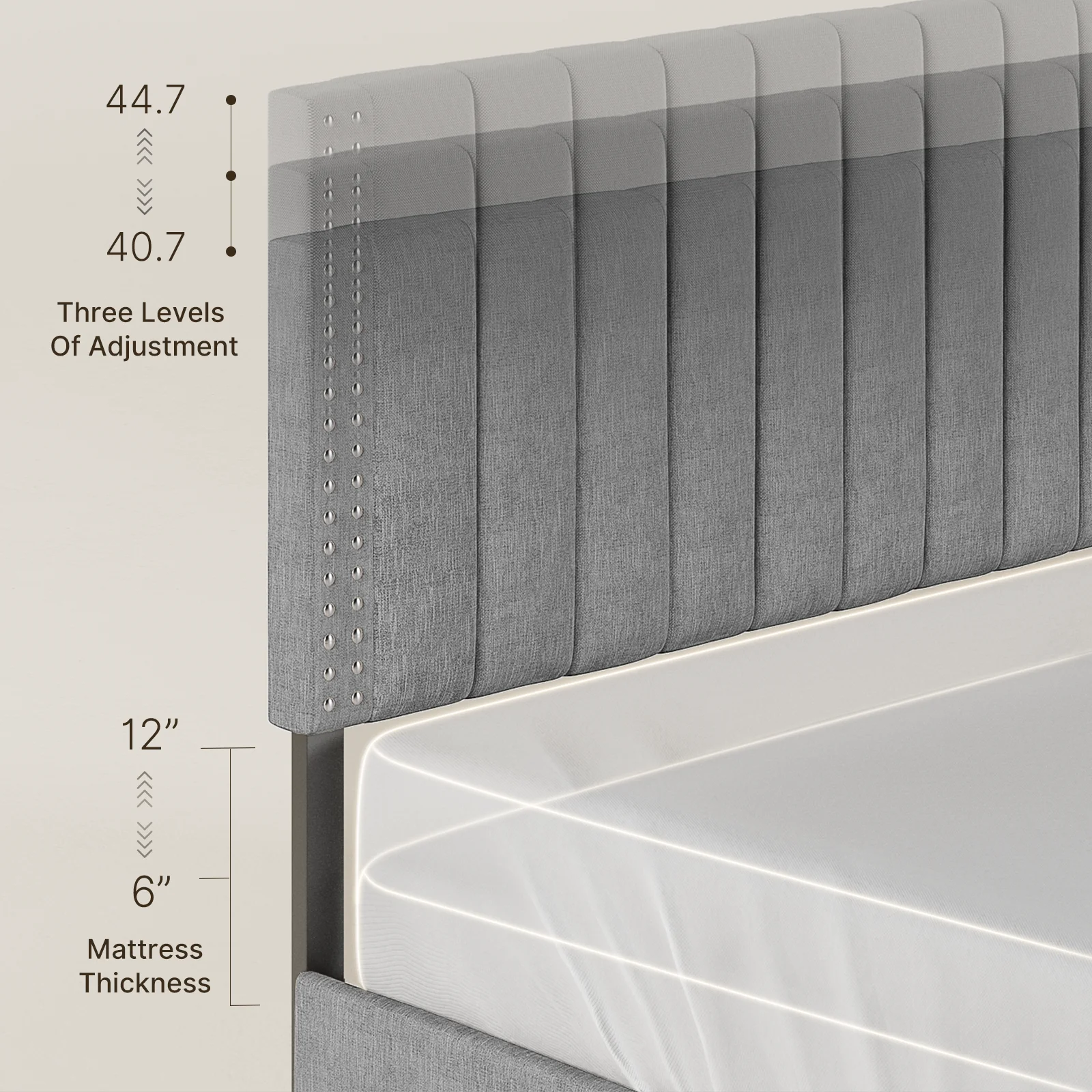 Bed Frame Queen with 4 Storage Drawers for Bedroom, Light Grey