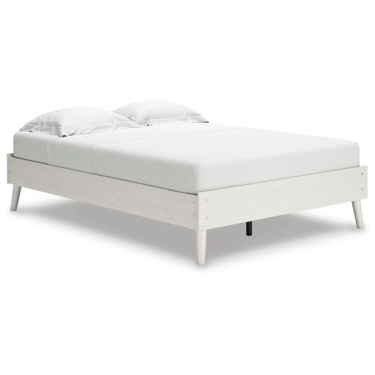 Qui Full Size Platform Bed Low Profile Footboard Rails White Finish- Saltoro Sherpi