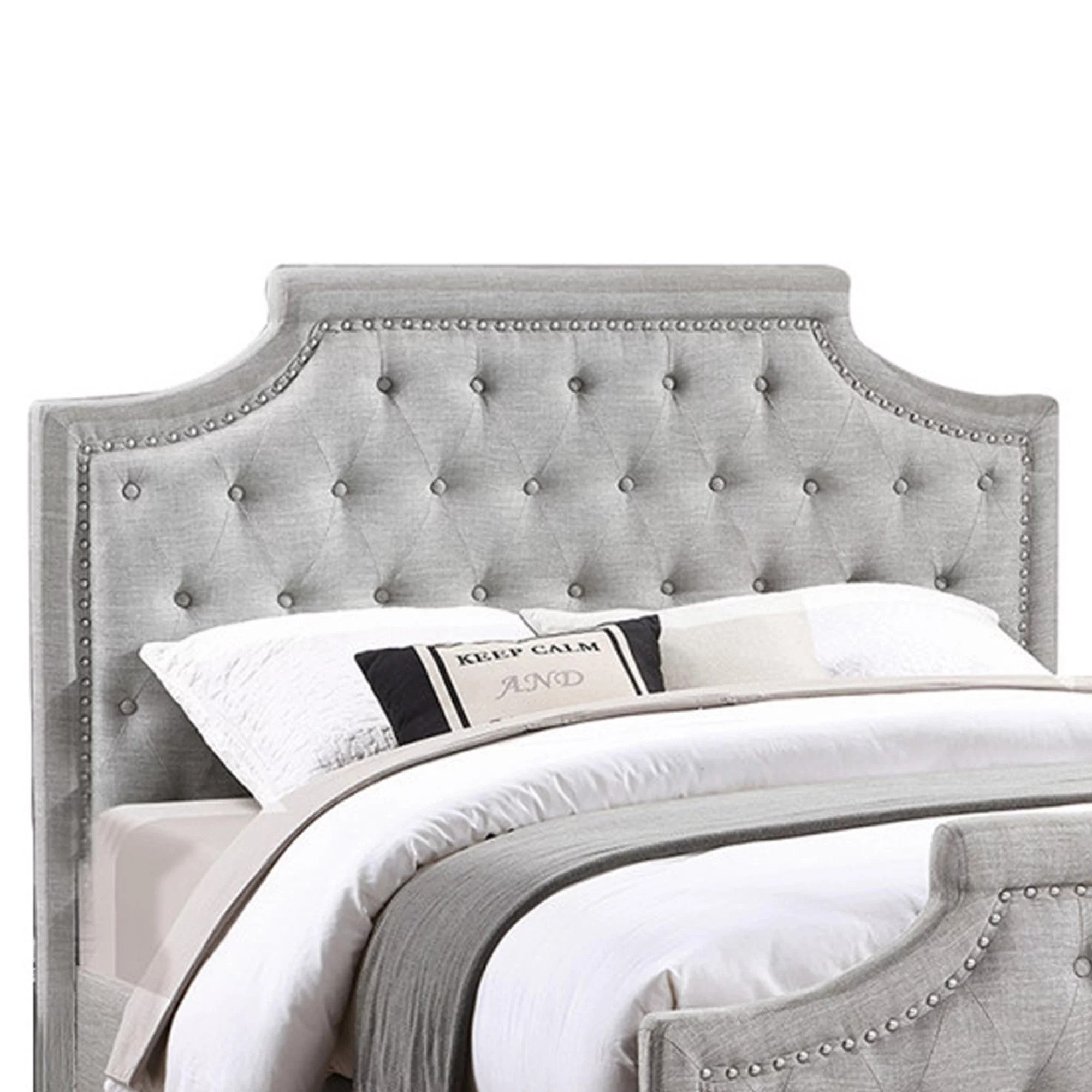 Benjara Gia Upholstered California King Bed, Clipped Corners, Smooth Gray Polyester