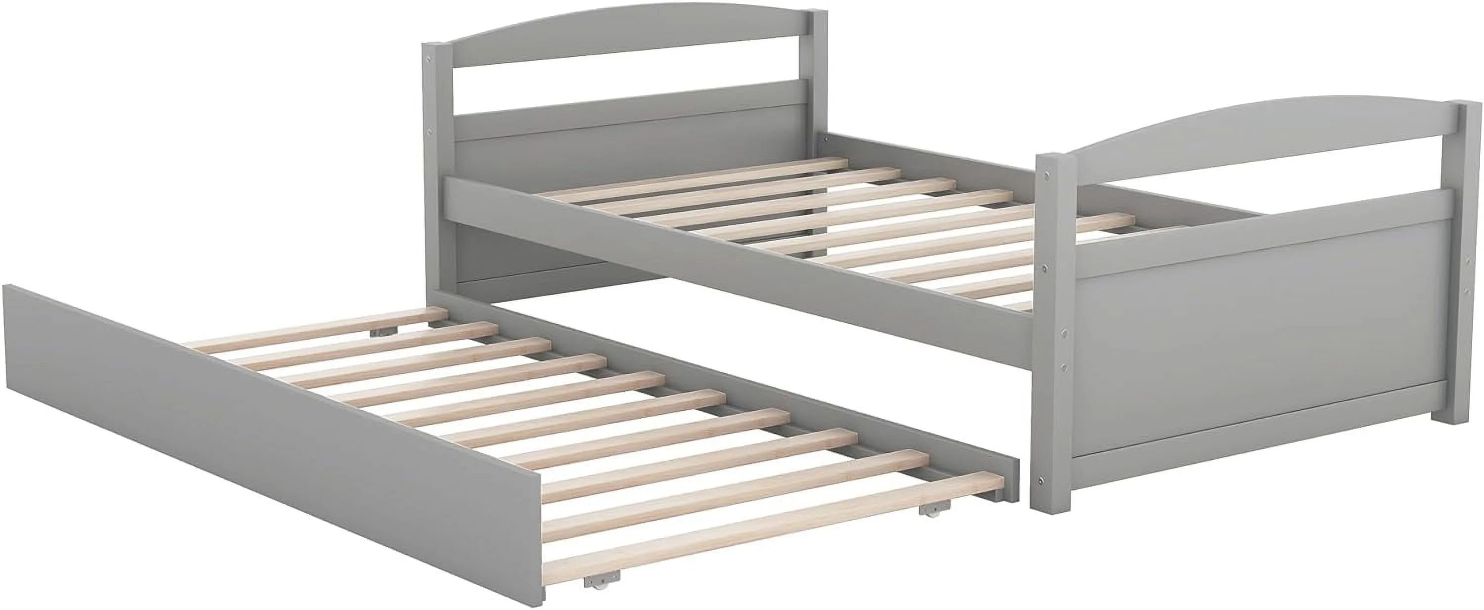Twin Daybed Frame with Trundle, Wooden Day Bed for Living Room, Kids Twin Size Platform Bed with Headboard and Footboard for Boys Girls Teens, No Box Spring Needed