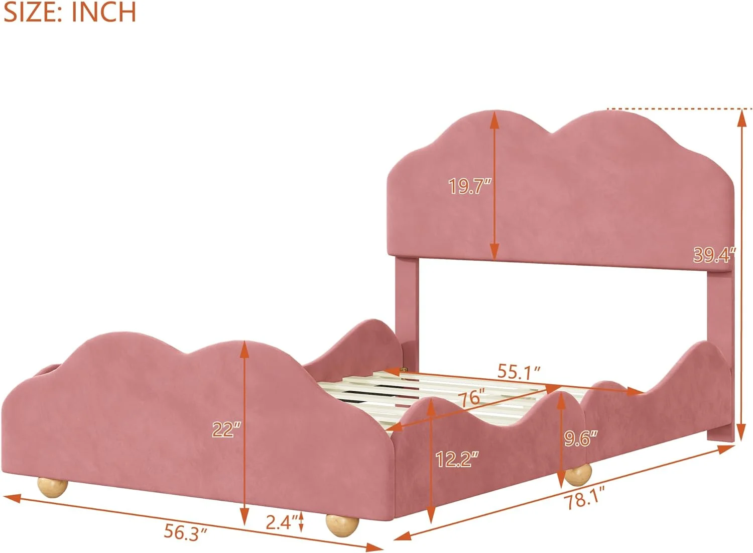 Upholstered Velvet Full Size Platform Bed with Headboard for Kids Bedroom,Wooden Bedframe w/Solid Wood Legs & Slat Support & Easy Assemble & No Box Spring Needed,Perfect for Small Space, Pink