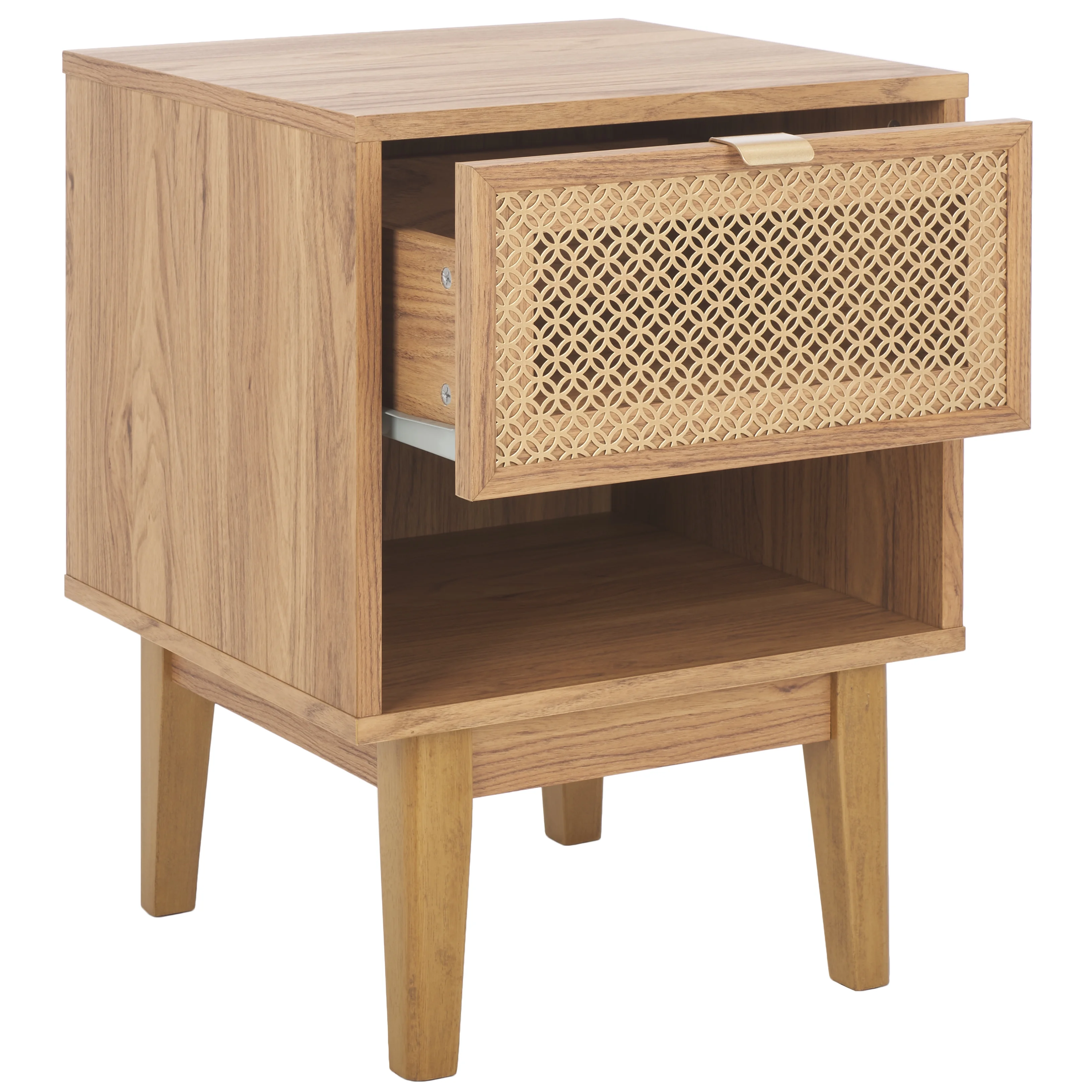 SAFAVIEH Ceu Coastal Style 1 Drawer Night Stand, Oak/Gold (15.7 in. W x 15.4 in. D x 21.7 in. H)