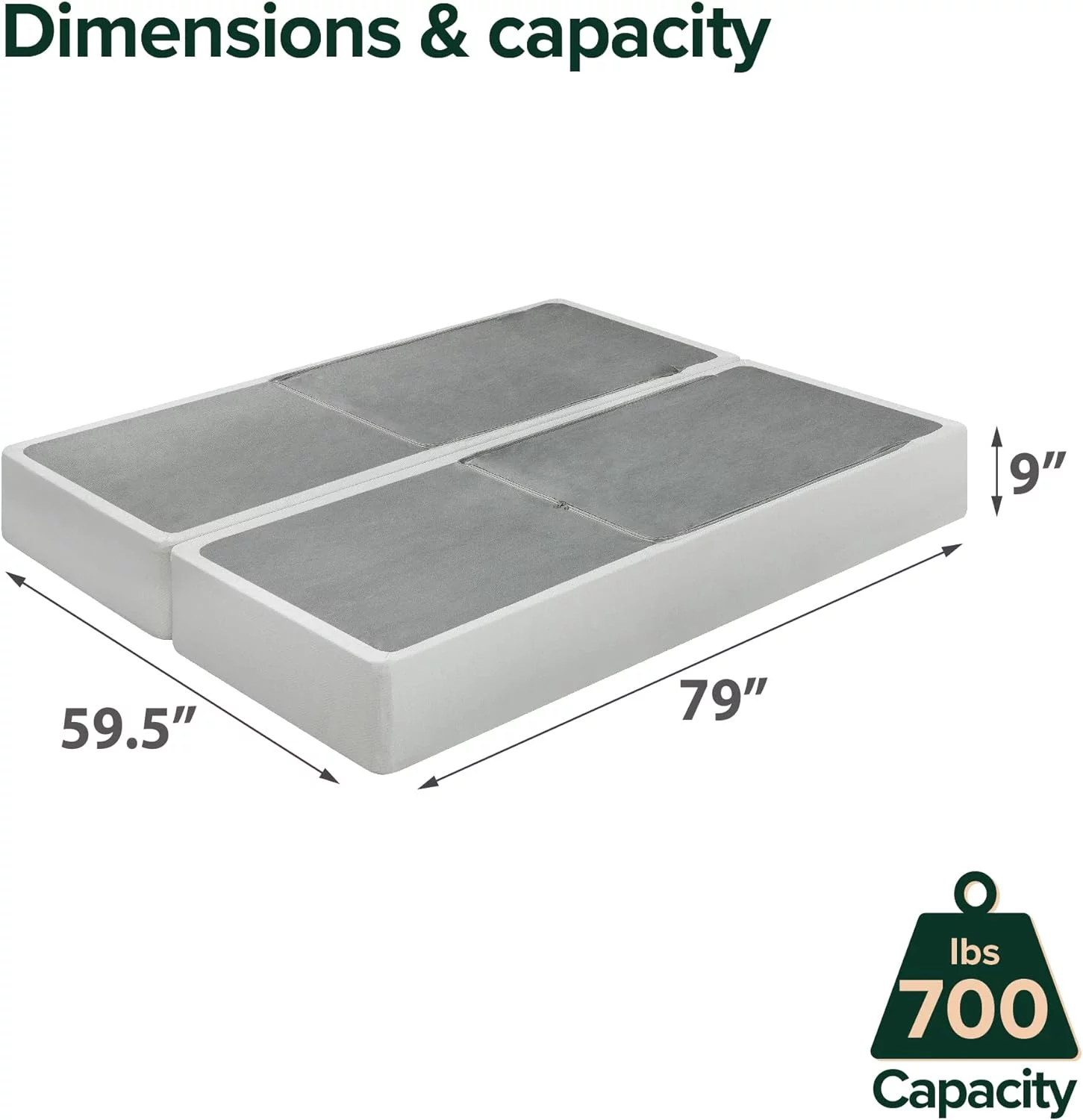 OUWI No Assembly Metal Box Spring, 9 Inch White Mattress Foundation, Sturdy Metal Structure, Split Queen