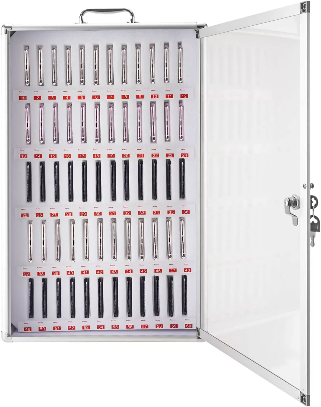 Miumaeov 60 Slot Aluminum Alloy Storage Cabinet for Cell Phones,Wall-Mounted w/ Lock