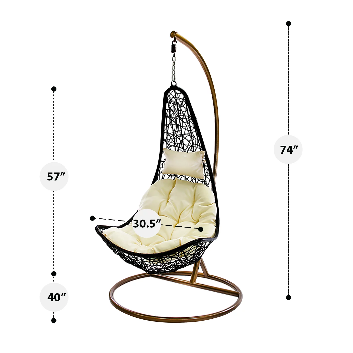 Décor Patio Swing Chair Outdoor Wicker Plastic Half Moon Swing Lounge Chair with Mat & Support Frame - Low & Long Chair Back | Leaf Shape