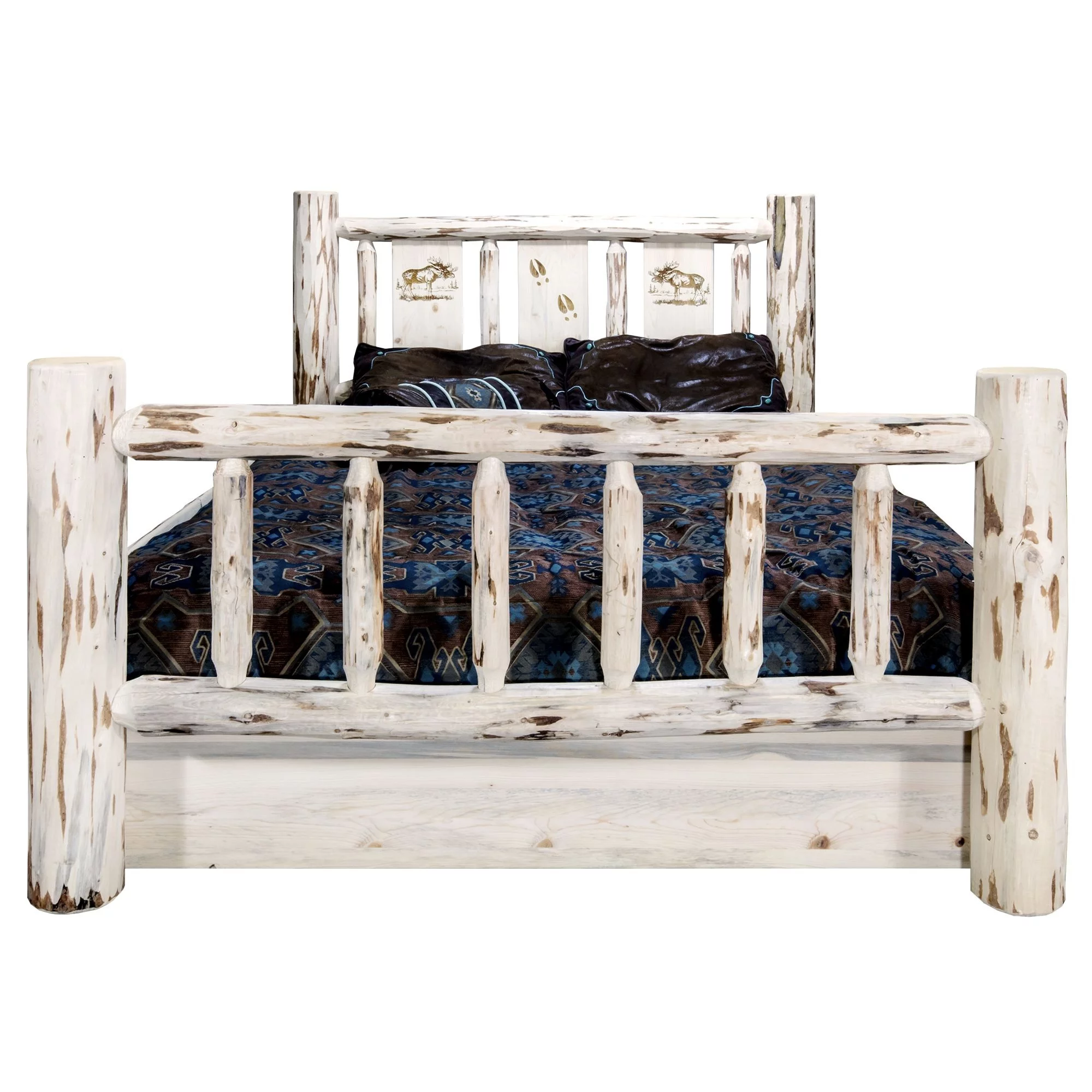 Montana Woodworks Wood Twin Storage Bed with Laser Engraved Moose in Natural