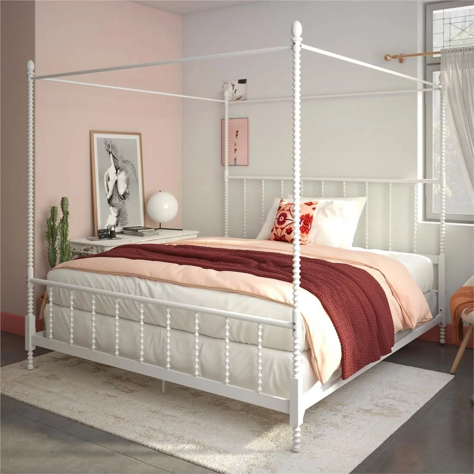 DHP Emerson Metal Canopy Bed in King Size Frame in White