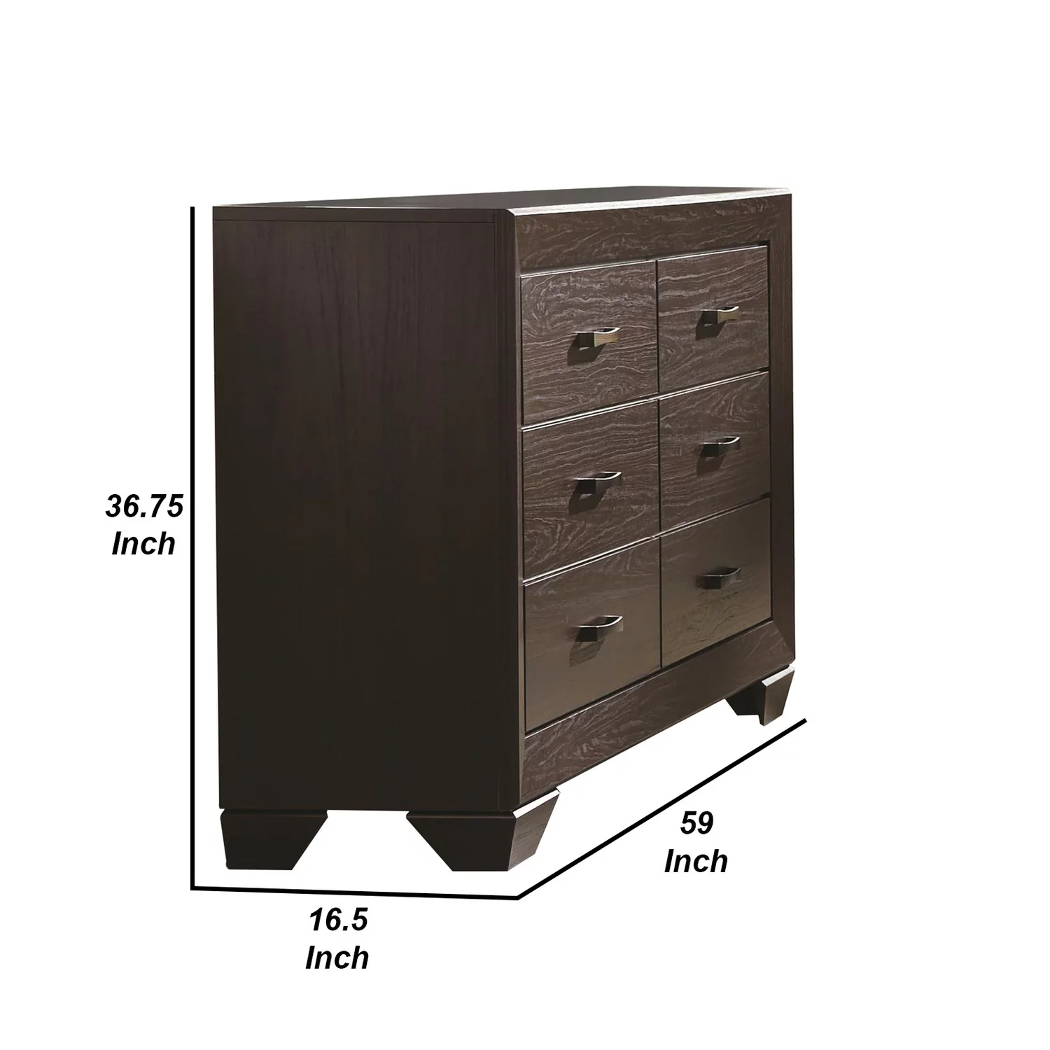 Benzara Wooden Transitional Six Drawer Dresser, Dark Cocoa Brown