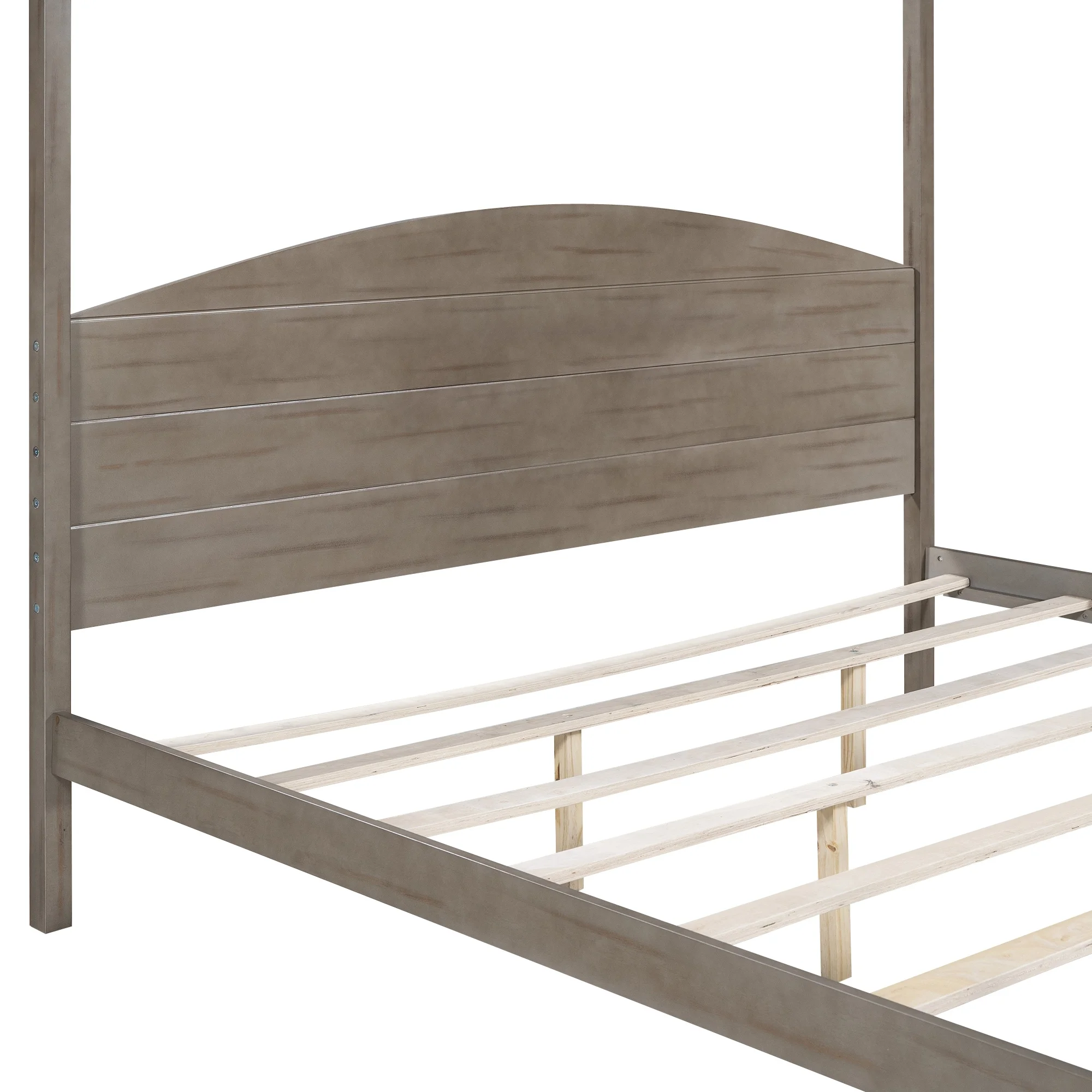 King Size Canopy Platform Bed with Headboard and Support Legs Brown