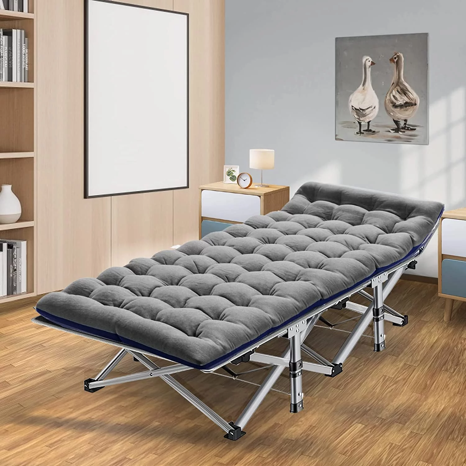 Folding Bed with 3.3 Inch 2 Sided Mattress & Carry Bag for Adults & Kids, Camping Cot, Sleeping Cot, Folding Guest Bed, Heavy Duty Supports 880 Lbs