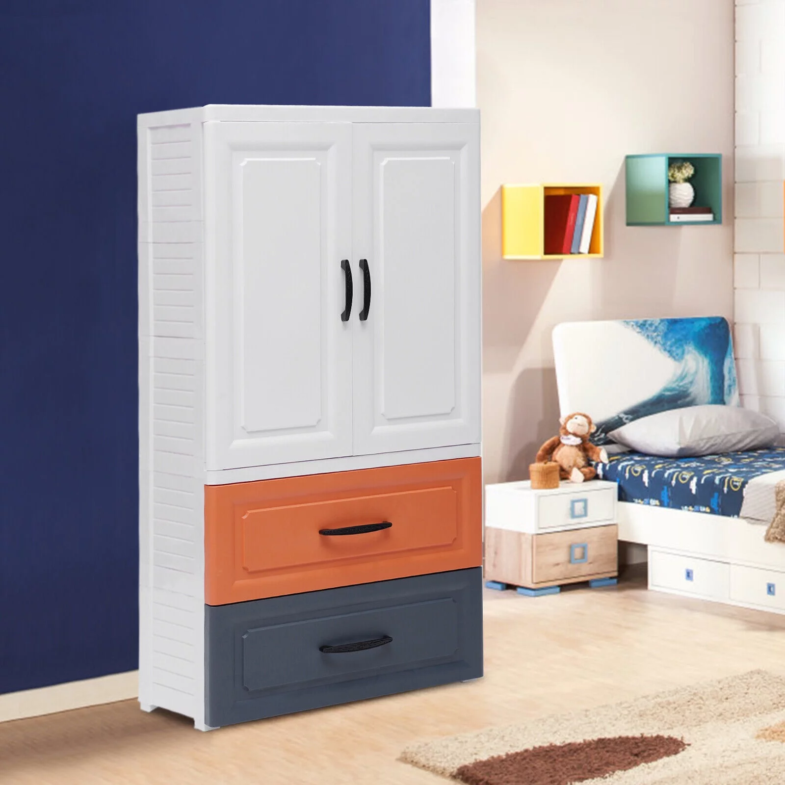 Plastic Drawers Dresser Rolling Storage Cabinet with 2 Drawers Bedroom Chest Dresser Tall Standing Dresser (22.4 x15.7X 43.3in)
