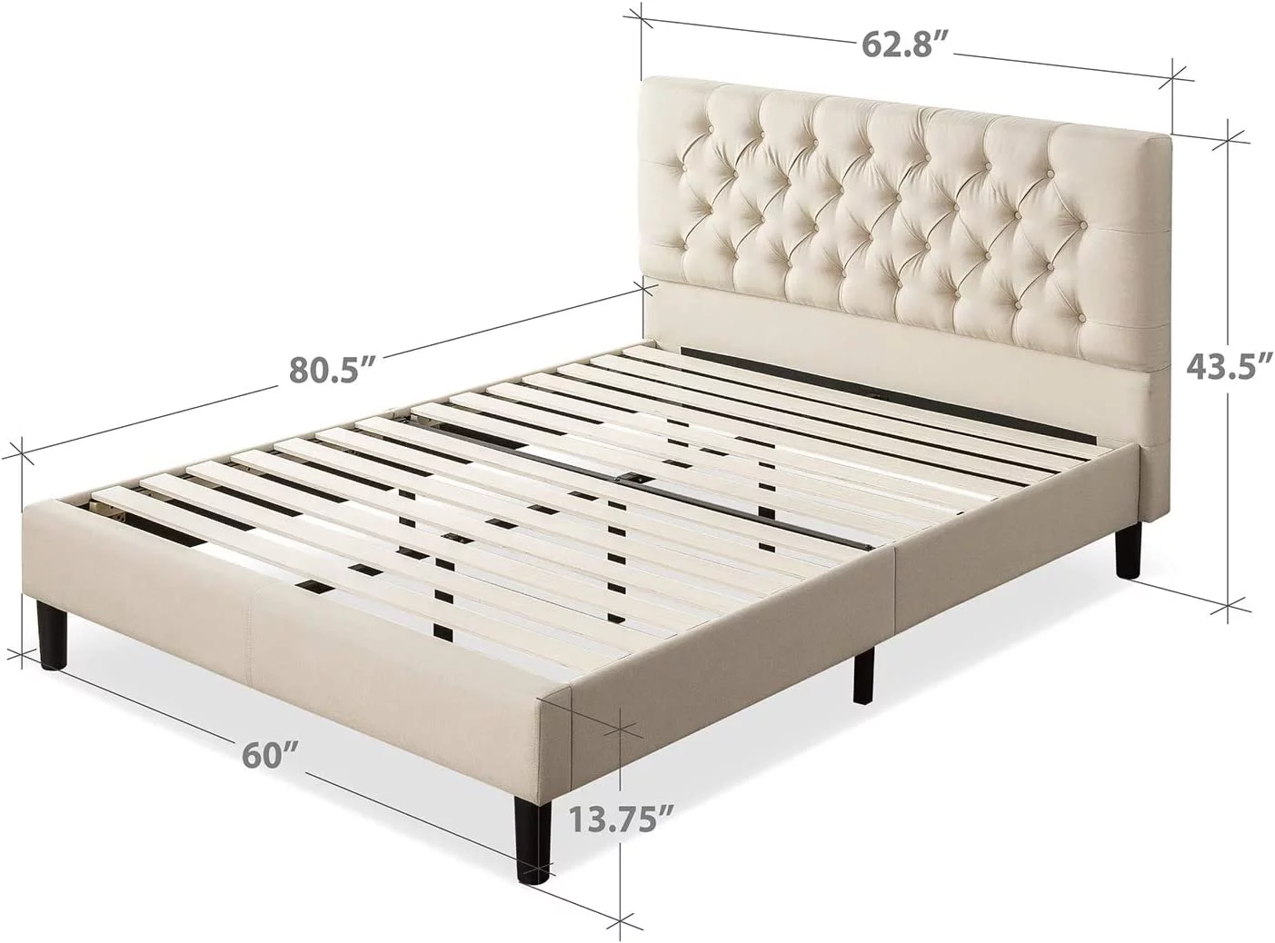 ZINUS Misty Upholstered Platform Bed Frame / Mattress Foundation / Wood Slat Support / No Box Spring Needed / Easy Assembly, Taupe, Queen Taupe Queen Bed Frame